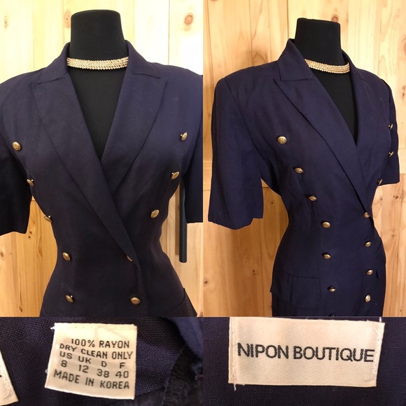 Vintage double breasted navy Albert Nipon dress - Picture 9 of 14
